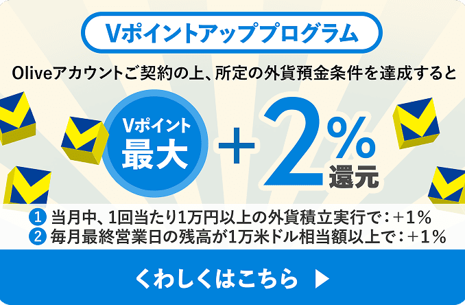 V�|�C���g�A�b�v�v���O���� Olive�A�J�E���g���_��̏�A����̊O�ݗa��������B�������V�|�C���g�ő�{2���Ҍ��i1�j�������A1�񓖂���1���~�ȏ�̊O�ݐϗ����s�ŁF�{1���i2�j�����ŏI�c�Ɠ��̎c����1���ăh�������z��ŁF�{1�� ���킵���͂�����