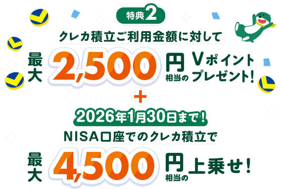 T2 NJϗpzɑ΂čő2,500~V|Cgv[gI{2026N130܂ŁINISAł̃NJϗōő4,500~̏悹I