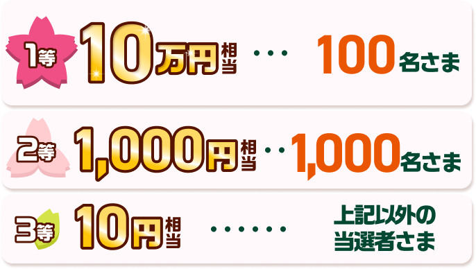 1��10���~����100������ 2��1,000�~����1,000������ 3��10�~������L�ȊO�̓��I�҂���