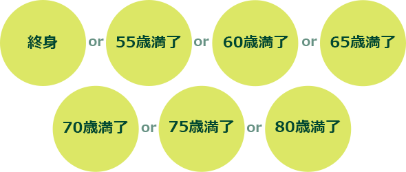 終身 or 55歳満了 or 60歳満了 or 65歳満了 or 70歳満了 or 75歳満了 or 80歳満了