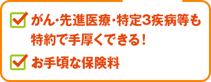 がん・先進医療・特定3疾病等も特約で手厚くできる!お手頃な保険料