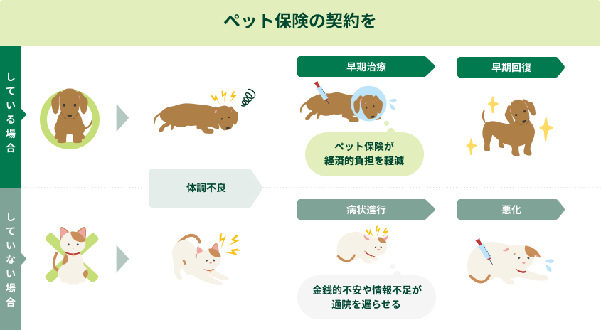 �y�b�g�ی��̌_������Ă���ꍇ�A�������ÁE�����񕜂��\�ł��B�y�b�g�ی��̌_������Ă��Ȃ��ꍇ�A���K�I�s������s�����ʉ@��x�点�ďǏ󂪐i�s�A��������\��������܂��B 