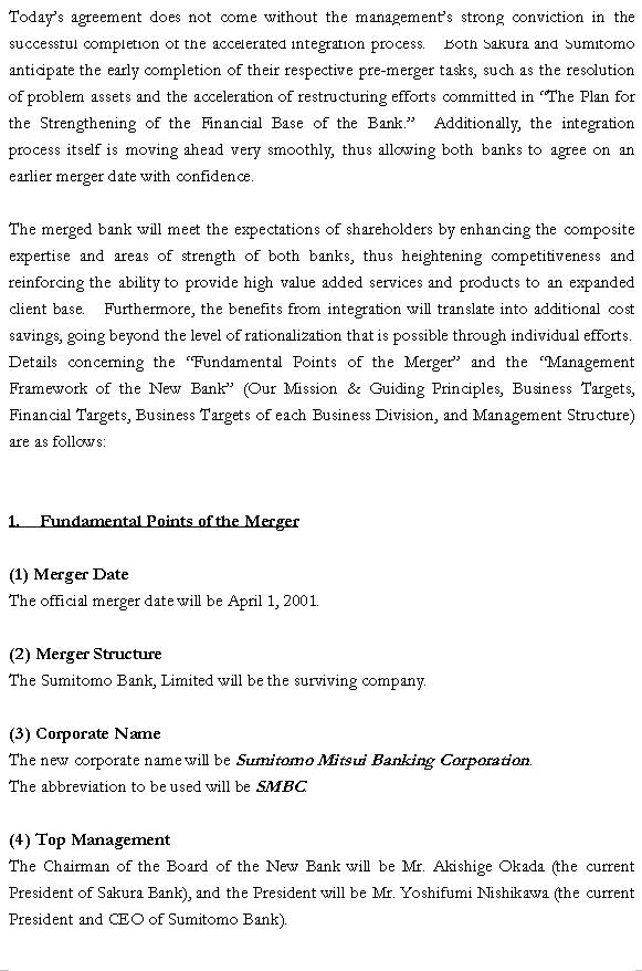 Merger Agreement between Sakura Bank and Sumitomo Bank  (1) (2/10) 