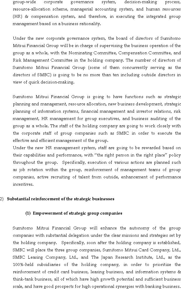 The Actions for Fortifying the Corporate Structure of Sumitomo Mitsui Banking Corporation Group(3/5)