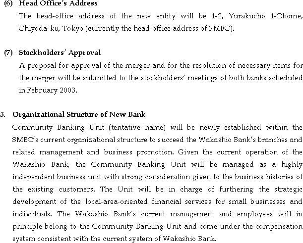 Merger Between Sumitomo Mitsui Banking Corporation and The Wakashio Bank, Limited(3/4)